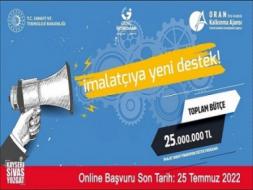 T.C. Orta Anadolu Kalkınma Ajansı tarafından TR72 Bölgesi’nde uygulanmak üzere İmalat Sanayi Finansman Destek Programı ilan edilmiştir.
